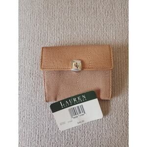 Ralph Lauren Pebbled Beige Leather Coin Purse Key Chain Small Wallet